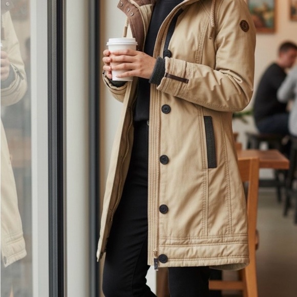 “Black Rivet” Women's Beige Hooded Jacket- extra warm! - Picture 2 of 14